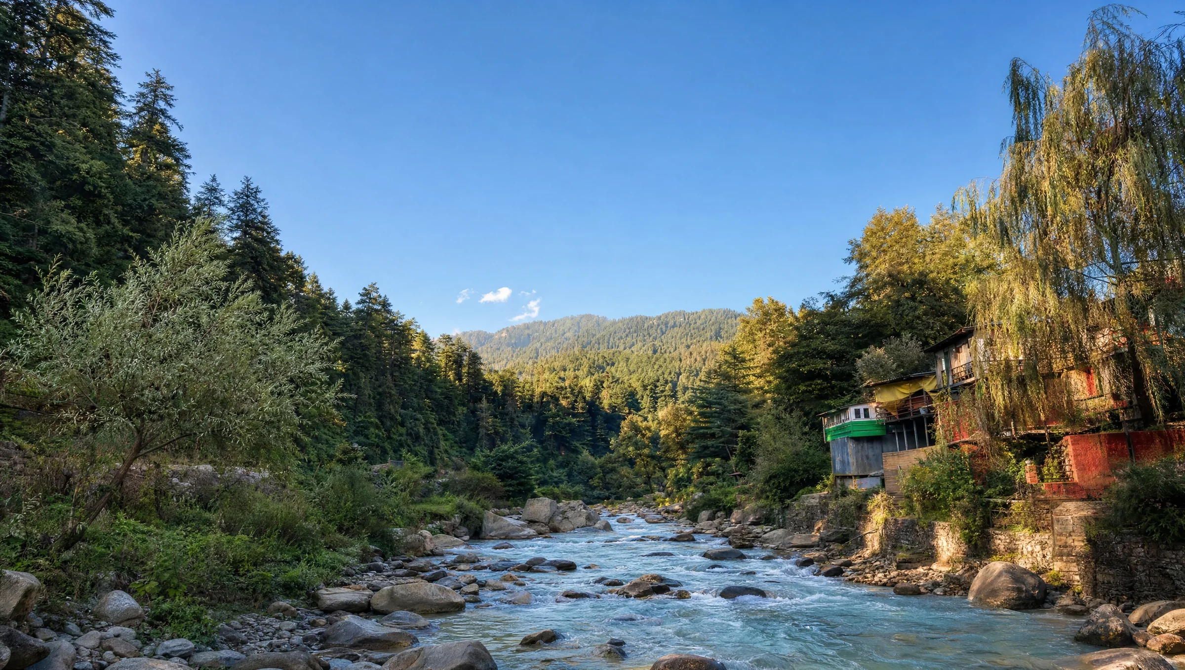 A wooded Himalayan river valley